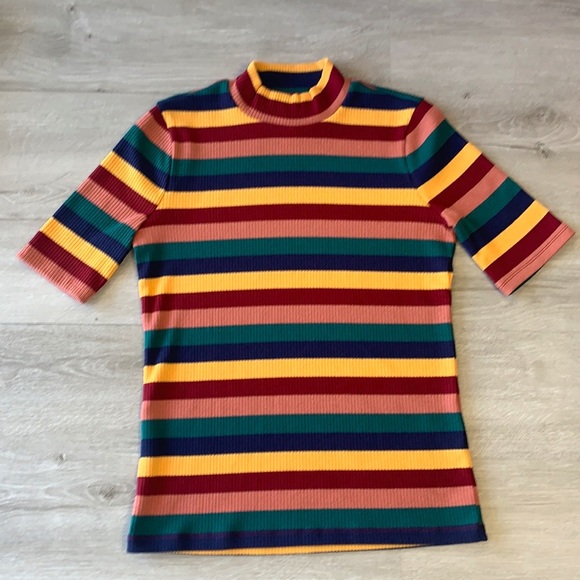 Madewell Tops - Madewell Ribbed Mockneck Top in Rainbow Stripe